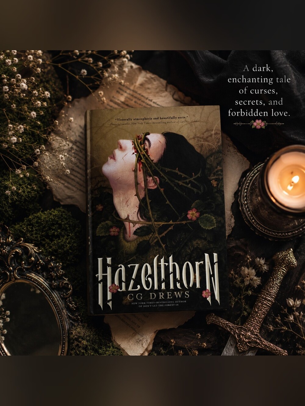 Hazelthorn by C.G. Drews Hardcover - Dark Floral Cover